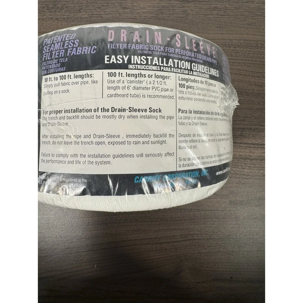 Drain sleeve‎ filter fabric sock for perforated drain pipe.  prevents clogging